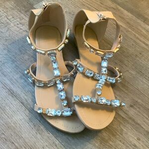 Shoedazzle Rhinestone Embellished Taupe Sandals GUC 9.5